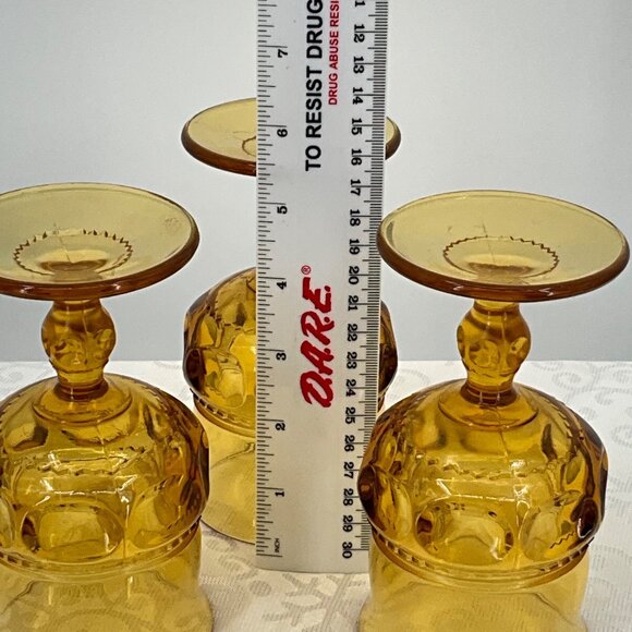 Indiana Glass Vtg Amber King's Crown‎ Thumbprint Glass set/3 Goblets 5.5" Tall - Picture 5 of 5